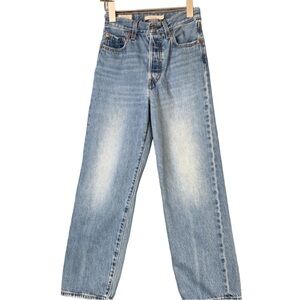 Levi’s Ribcage Straight Cropped Ankle Faded Medium Wash Denim Jeans 24 W 25 L